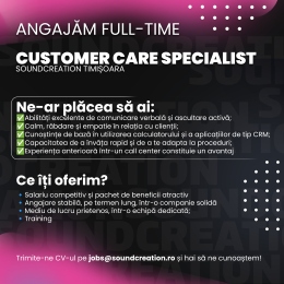 Hiring – Customer Care Specialist - Timișoara