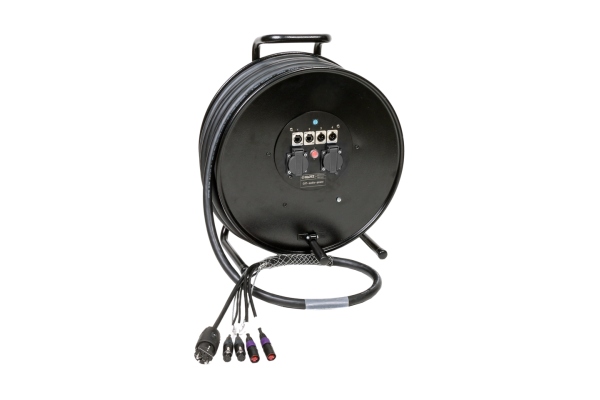 CAT5e & DMX & power 3G2.5 hybrid cable drum2x etherCON + 2x XLR 5p + Schuko - HT582 - 16 A - 50 m
