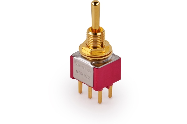 MEC Pickups  Mini Toggle Switch, Long, Print, ON/ON/ON, DP3T - Gold