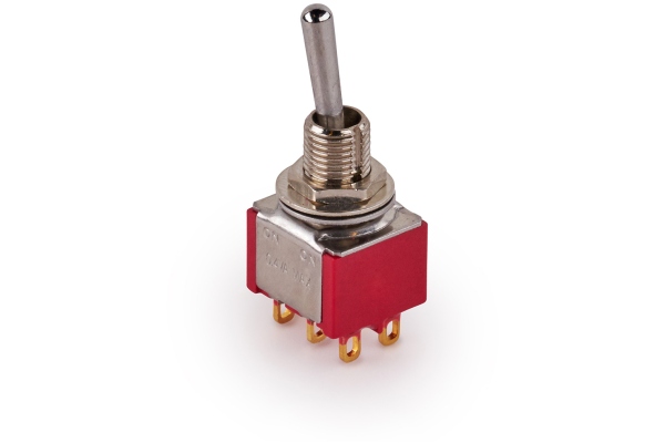 MEC Pickups  Mini Toggle Switch, Long, Solder Lugs, ON/ON, DPDT - Chrome