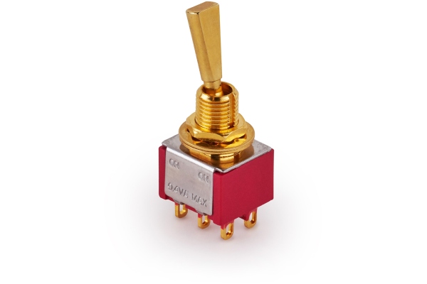  Mini Toggle Switch, Flat, Solder Lugs, ON/ON, DPDT - Gold