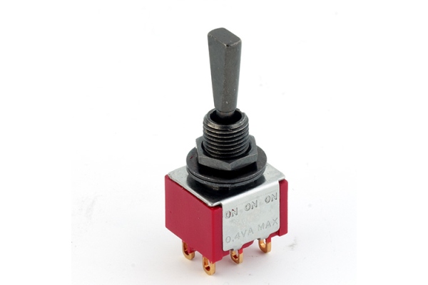  Mini Toggle Switch, Flat, Solder Lugs, ON/ON/ON, DP3T - Black