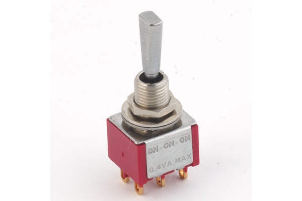  Mini Toggle Switch, Flat, Solder Lugs, ON/ON/ON, DP3T - Chrome