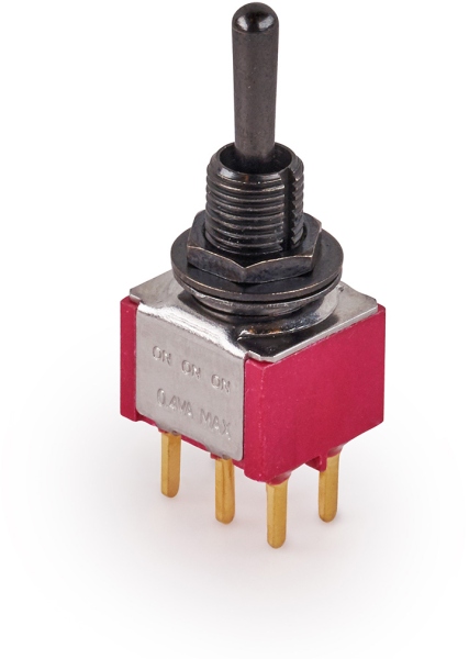 MEC Pickups  Mini Toggle Switch, Long, Print, ON/ON/ON, DP3T - Black