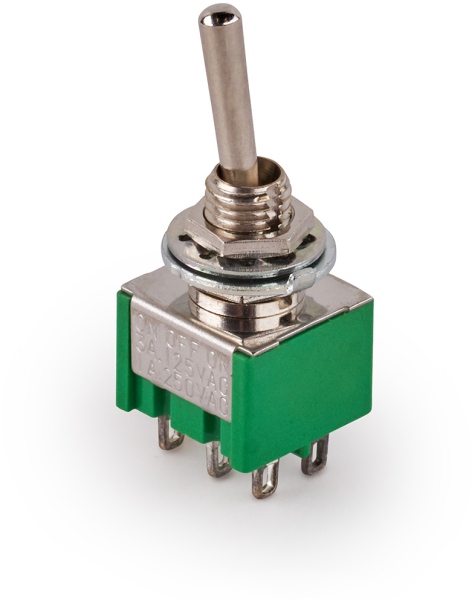 MEC Pickups  Mini Toggle Switch, Long, Solder Lugs, ON/OFF/ON, DP3T - Chrome