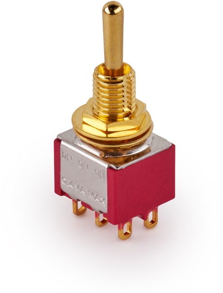 MEC Pickups  Mini Toggle Switch, Long, Solder Lugs, ON/ON/ON, DP3T - Gold