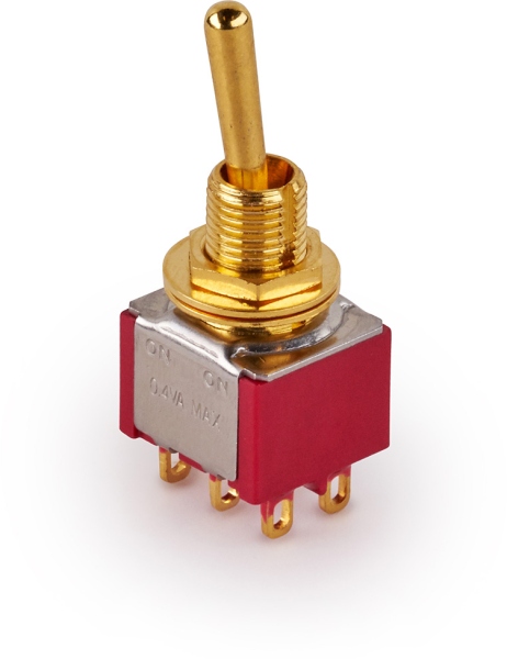 MEC Pickups  Mini Toggle Switch, Long, Solder Lugs, ON/ON, DPDT - Gold