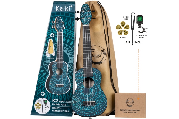 Ortega Keiki K2 Series Superscale Ukulelenn Set Bag/H-tuner/5 Picks/Strap