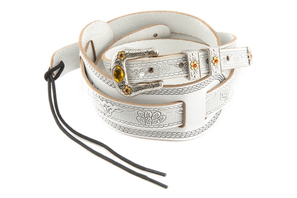 Vintage Tooled Leather Guitar Strap White