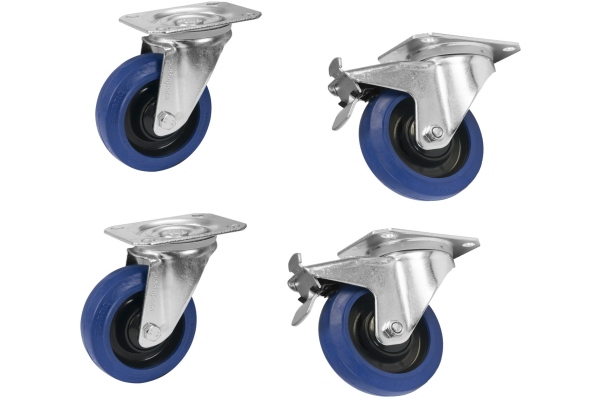 Roadinger  Set Roti pivotante 100mm albastre 2x RD-100 + 2x RD-100B cu frana