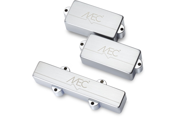 MEC Pickups  Active P/J-Style Bass Pickup Set, Metal Cover, 4-String - Brushed Chrome