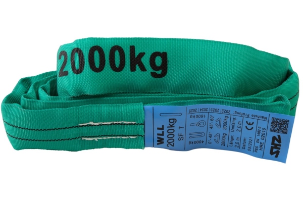SHZ Round Sling 2m, max. Load 2000KG nach EN 1492-2 SF7 green