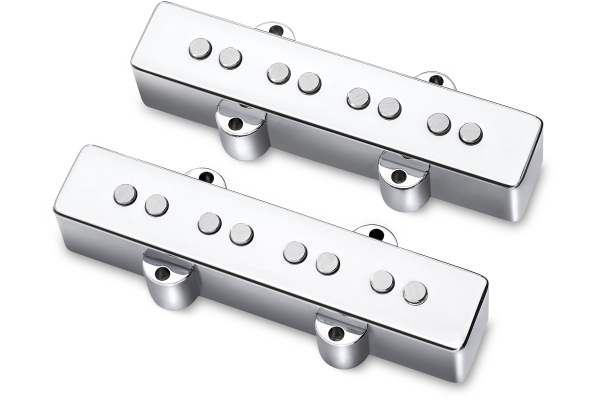  Passive J/J-Style Bass Pickup Set, Metal Cover, Open Pole Pieces, 4-String - Chrome