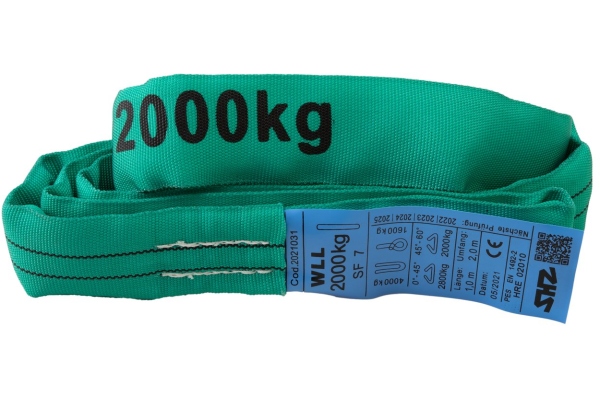 SHZ Round Sling 1m, max. Load 2000KG nach EN 1492-2 SF7 green
