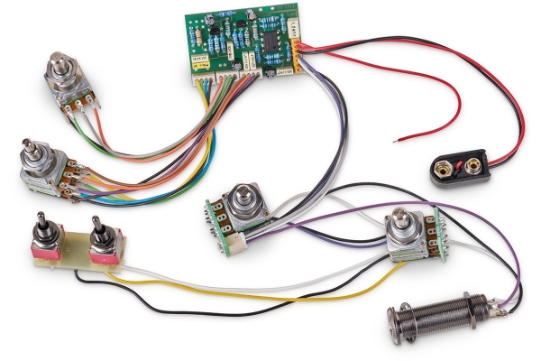  60065 - Active EQ2 Electronics For Active Pickups (Vol PP / Bal / T+B / M), w/ 2 Toggle Switches