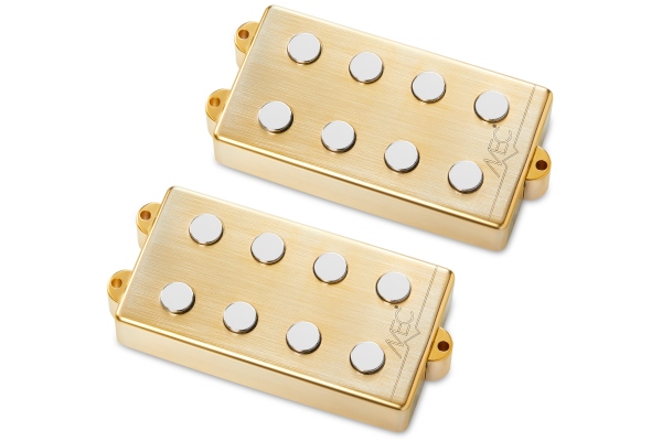 MEC Pickups  Passive MM-Style Bass Pickup Set, Metal Cover, 4-String - Brushed Gold
