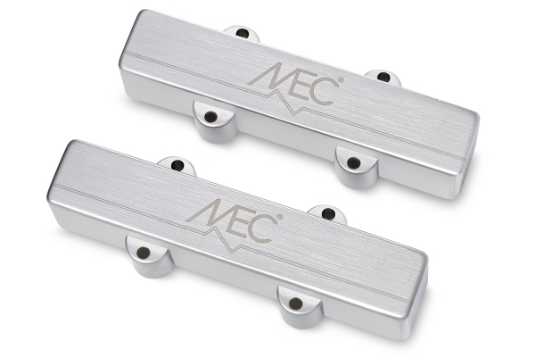 MEC Pickups  Active J/J-Style Bass Pickup Set, Metal Cover, 4-String - Brushed Chrome