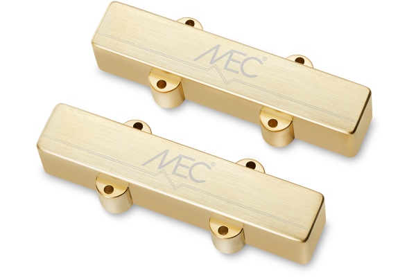 MEC Pickups  Active J/J-Style Bass Pickup Set, Metal Cover, 4-String - Brushed Gold