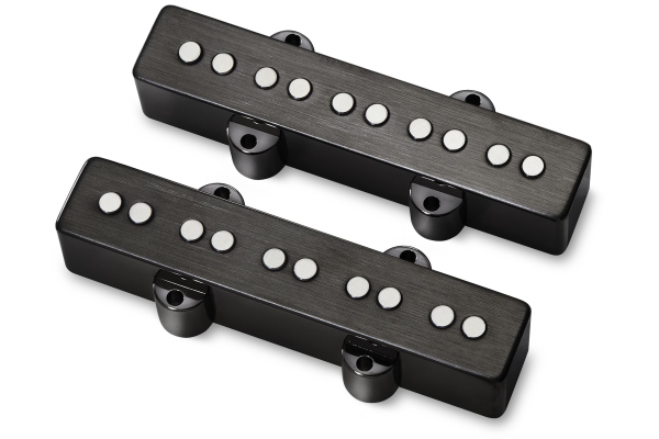 MEC Pickups  Passive J/J-Style Bass Pickup Set, Metal Cover, Open Pole Pieces, 5-String - Brushed Black Chrome