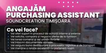 Hľadáme Purchasing Assistant pre Soundcreation Timišoara