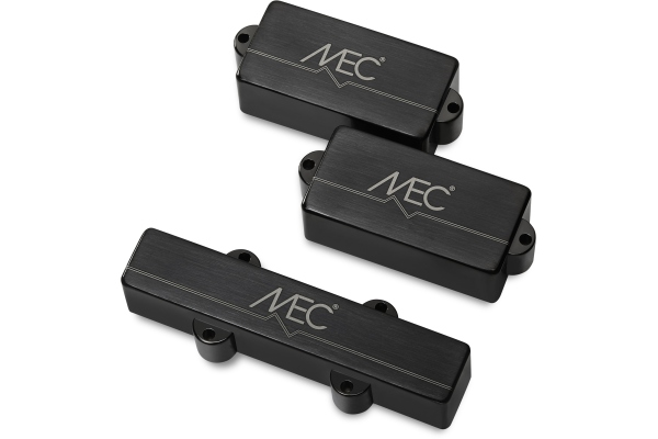 MEC Pickups  Active P/J-Style Bass Pickup Set, Metal Cover, 4-String - Brushed Black Chrome